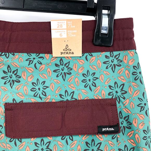 PRANA Men's Vintage Boardshort Size 28 Green Cove Geo Floral 6" Inseam Swim NWT - Picture 8 of 9